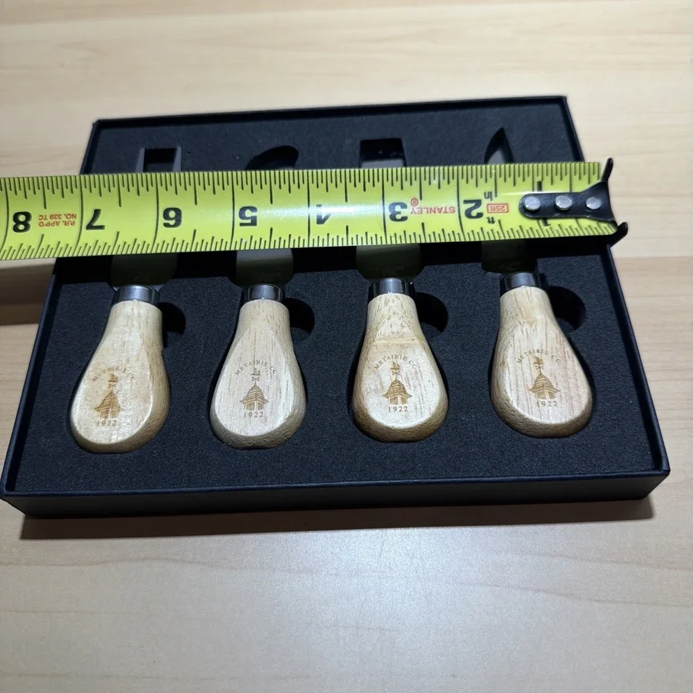 Metairie Country Club Branded Italian Cheese Knives 4 Piece Boxed Set Wood